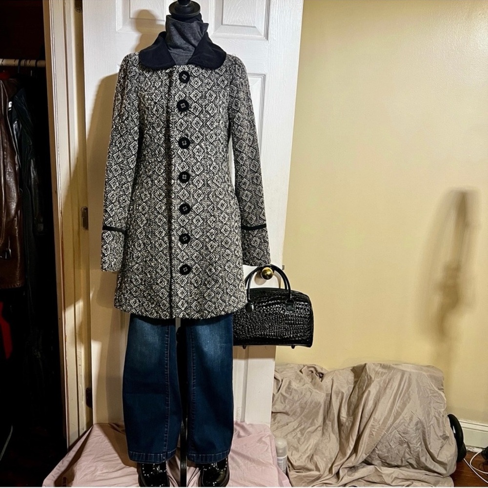 Free People Wms Retro Boho Textured Wool Blend Boucle Pea Coat Small